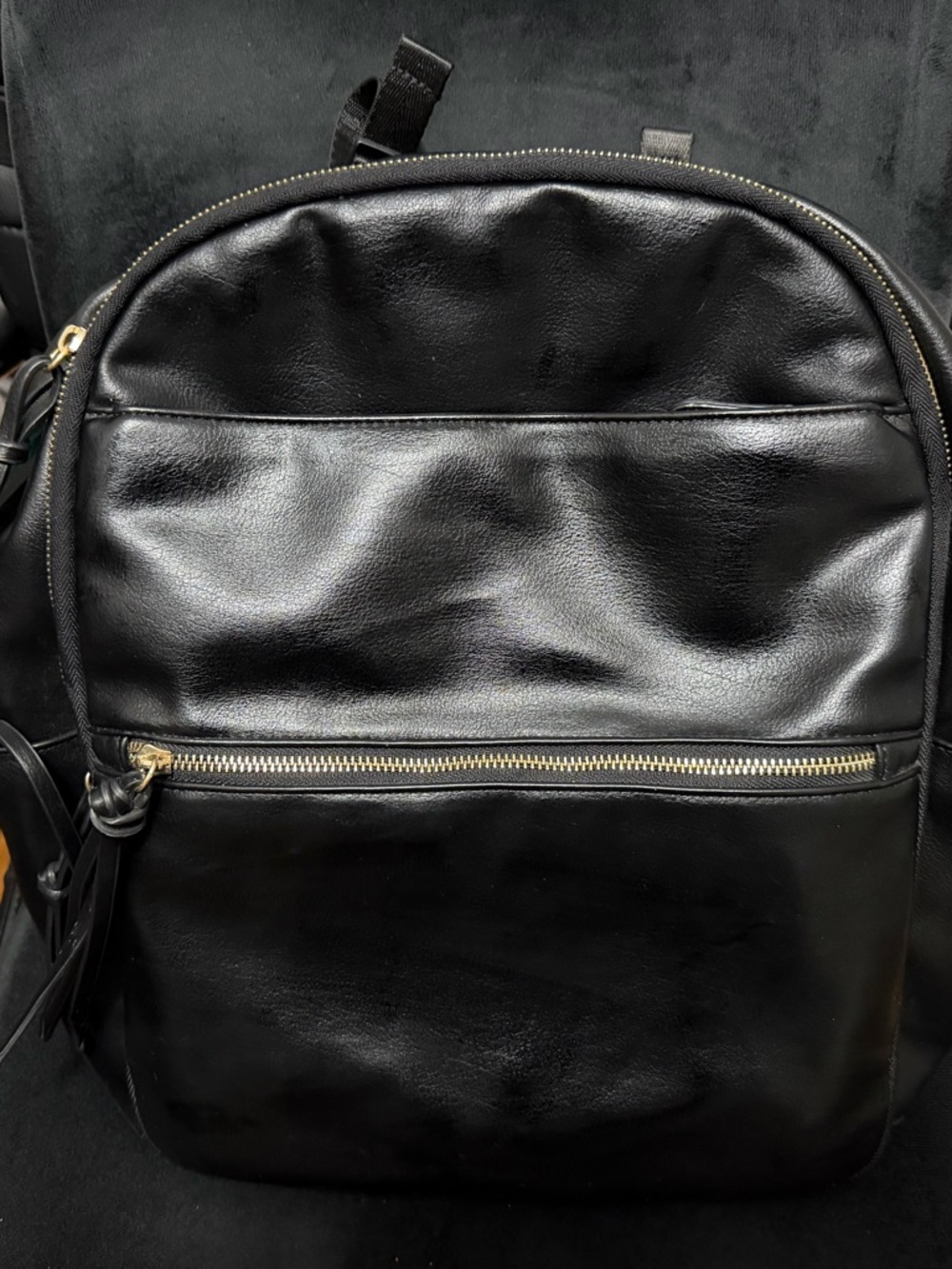 Mominside Diaper Black Leather Backpack -